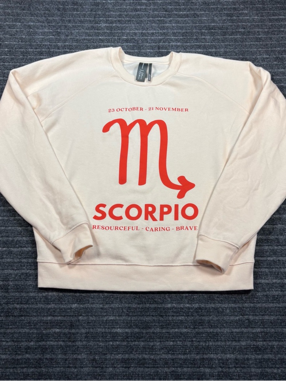 Anthropologie Light Pink Scorpio Crewneck with Red Zodiac Print